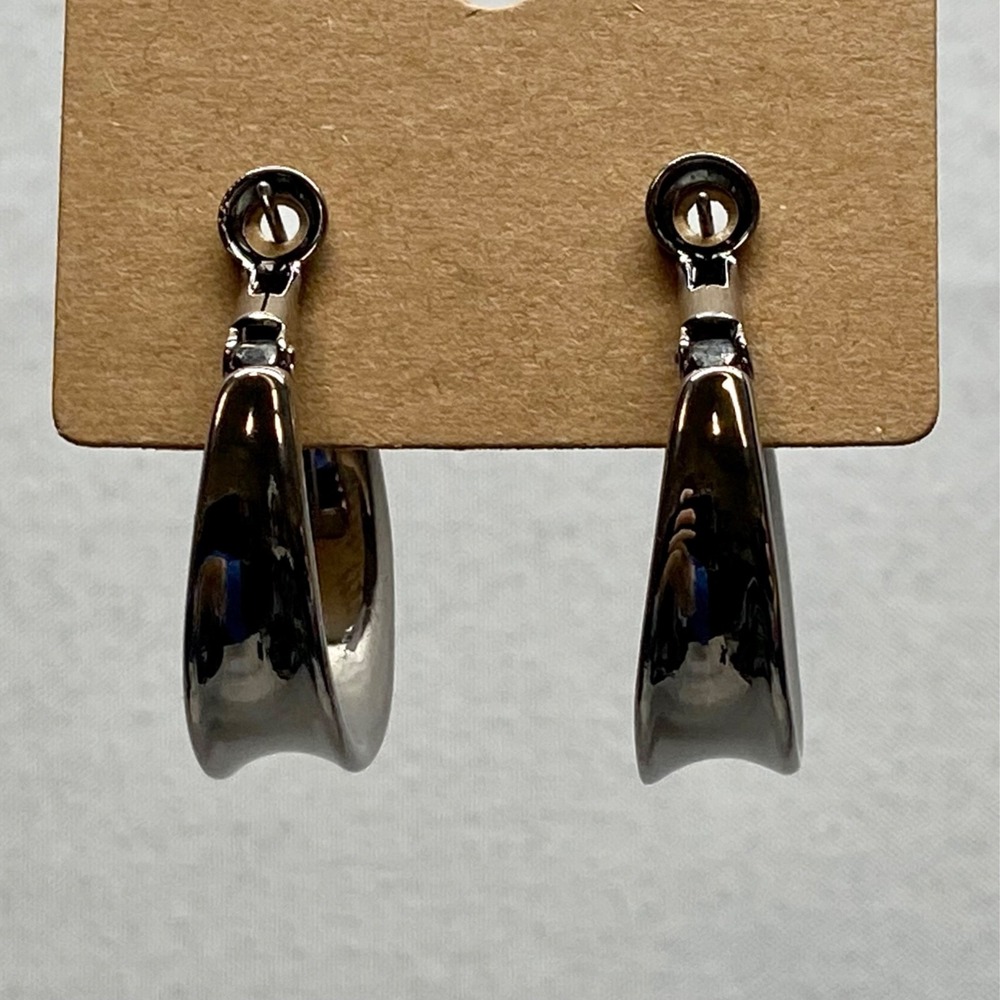 Surgical Stainless Steel 1" Hoop Earrings Heavy Silver Hinge Leverback Latch EUC View 5